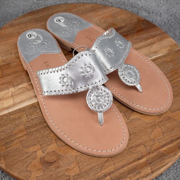 Jack Rogers Jacks Silver Metallic Leather Flat Thong Size 9.5 W - Picture 1 of 6